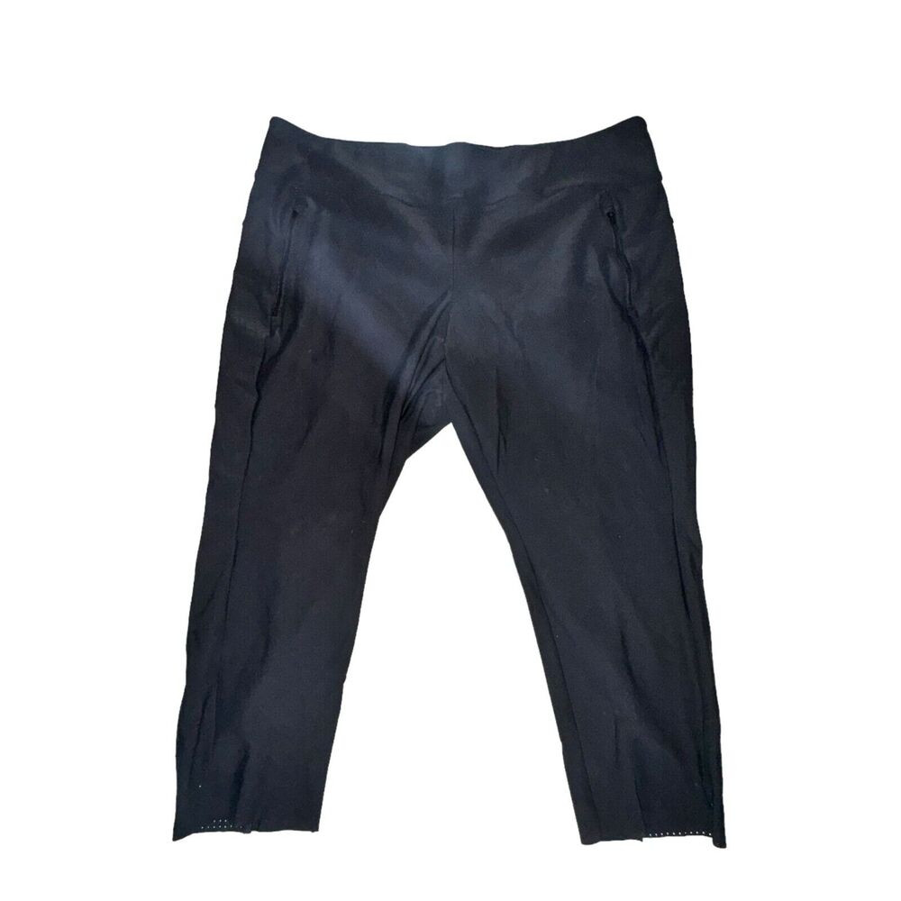 Athleta Stellar Crop Pant Women's Size 2X Black Zip Pockets Mid Rise Perforated